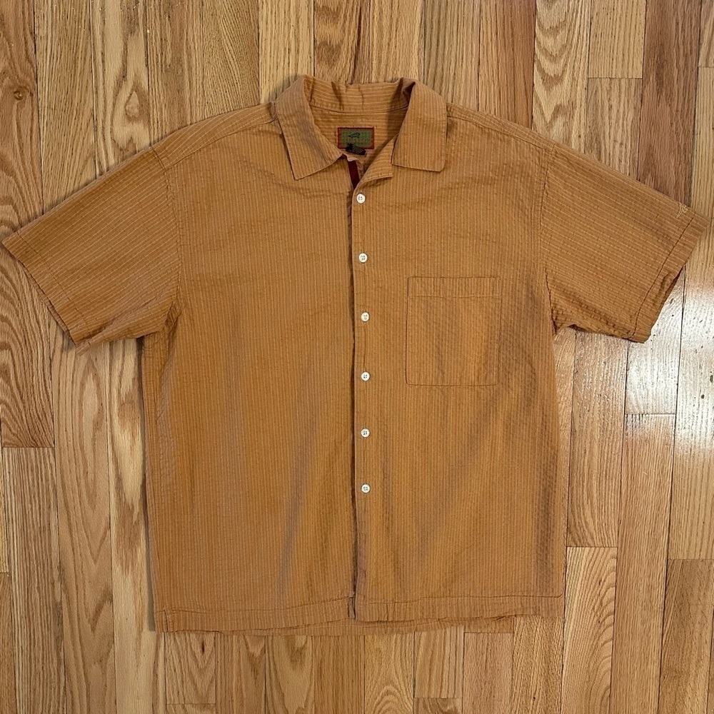 VTG Horny Toad Men’s Orange/Tan Striped Cotton Button Down Shirt XL